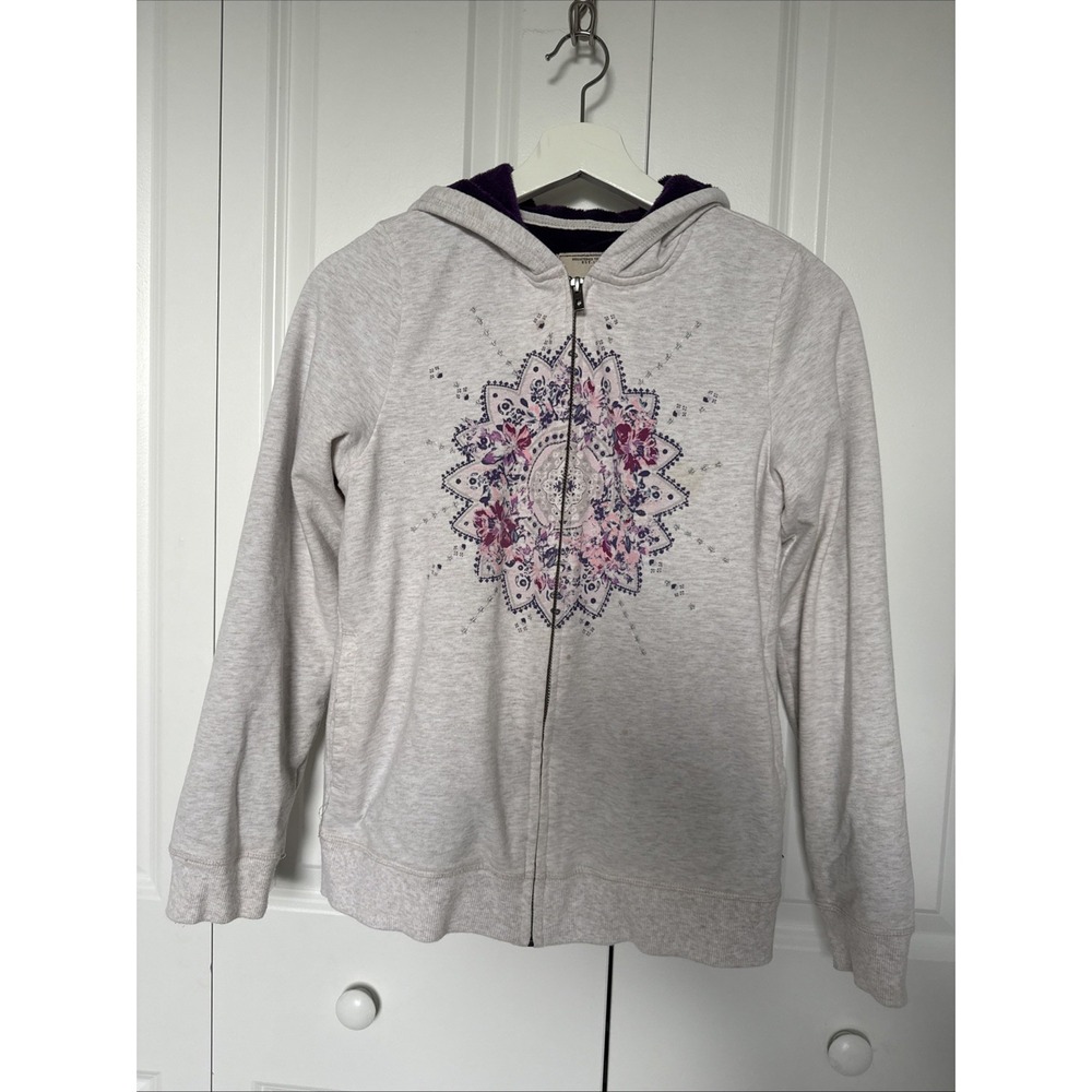 Lucky Brand Vintage Y2K Faux Fur‎ Lined Hoody Star Flower Design Size L 14/16